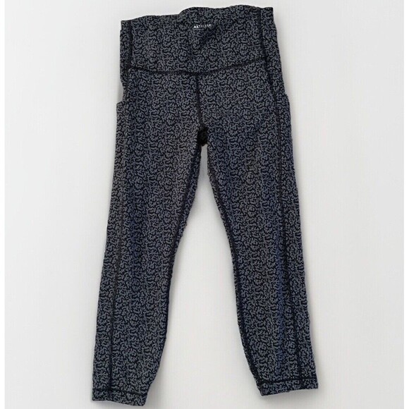 Athleta Stash Capri Black Gray Pixel SIZE SMALL Leggings Side & Back Pockets - Picture 2 of 11